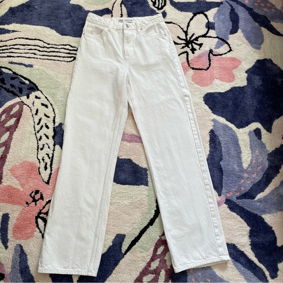 Zara Denim - Zara white wide leg denim jeans 100% cotton US size 4
